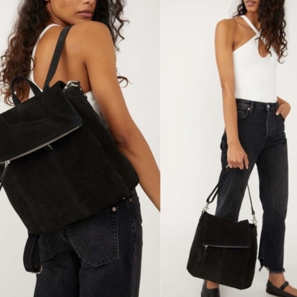 Free People Camilla Suede Backpack Convertible Black NWT - Picture 11 of 11